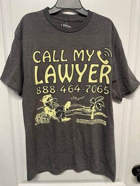 MARKET “Call My Lawyer” Graphic T-Shirt NWT Size Medium Funny Novelty Tee Gray